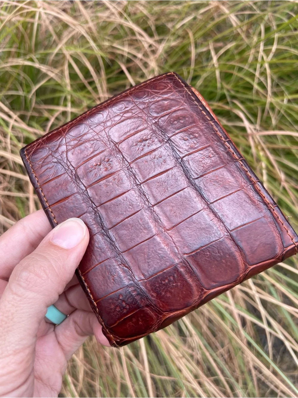 Lucchese Mens Genuine Crocodile Leather Bifold Wallet Exotic Western Brown USA